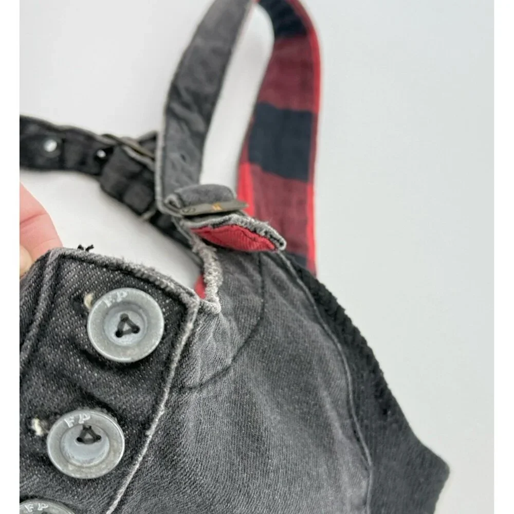 Free People Faded Black‎ Denim Distressed Mini Dress XS Grunge Goth Schoolgirl